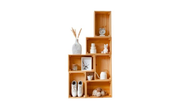 Modular Wooden Wall Storage Shelves - Interlocking Cubby Design