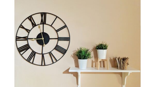 Large Metal Wall Clock with Roman Numerals - Oversized Decorative Clock