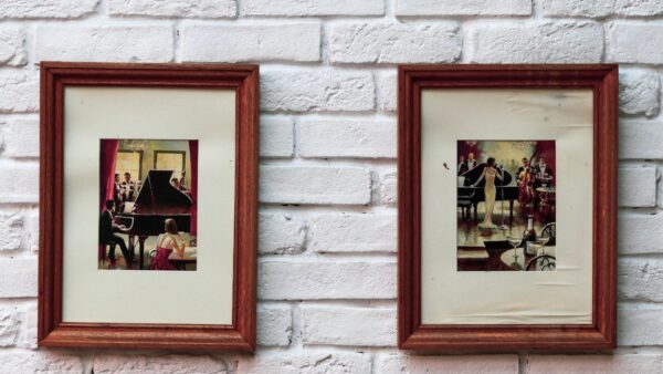 Framed Vintage Music-Themed Art Prints - Set of 2, Featuring Piano and Orchestra