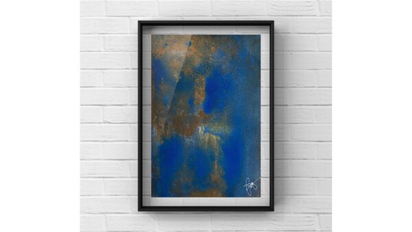 Abstract Art Print - Blue and Gold Textured Design, Framed Wall Art