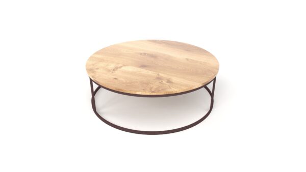 Modern Round Coffee Table with Wooden Top and Metal Legs