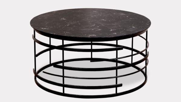 Modern Round Side Table with Faux Marble Top and Metal Base