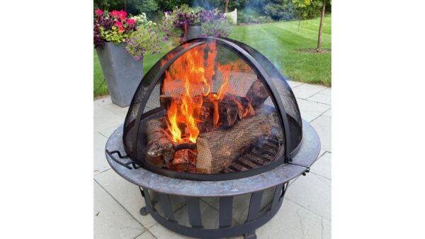 Sunnydaze Easy Access Steel Fire Pit with Spark Screen - Outdoor Fire Pit